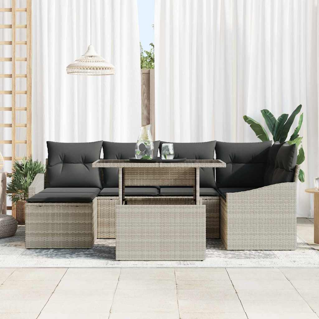 Garten-Sofa-Set mit Kissen 7 pcs Hellgrau und Dunkelgrau